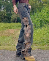 Grunge Ästhetische Schmetterling Cut-Out Jeans